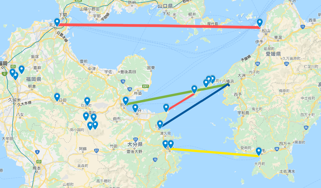 四国九州間フェリーの航路一覧表